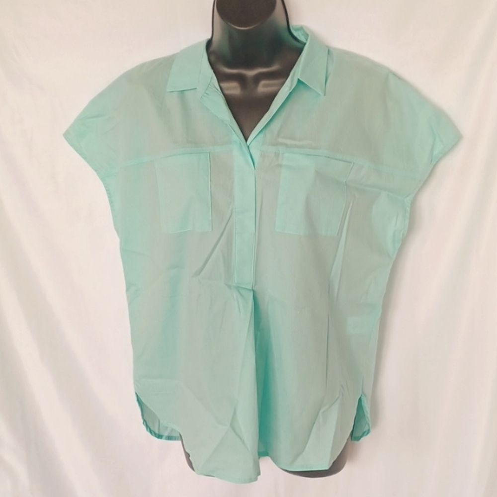 Renuar Cap Sleeve Airflow Woven Blouse, size Small, mint color